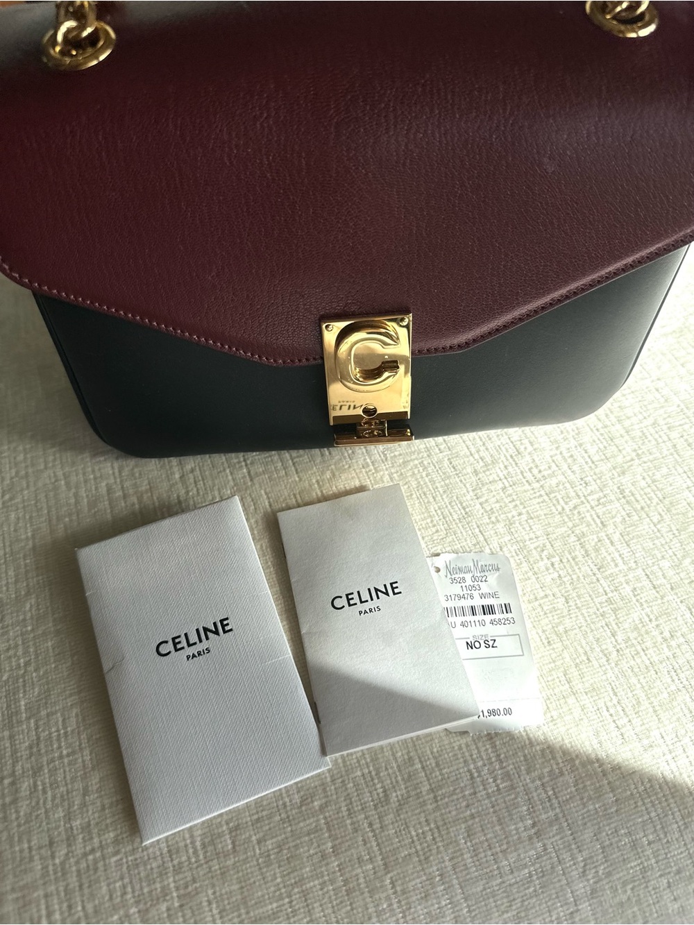Celine C Bag in Burgundy & Black Leather with Gold Hardware - Picture 3 of 4